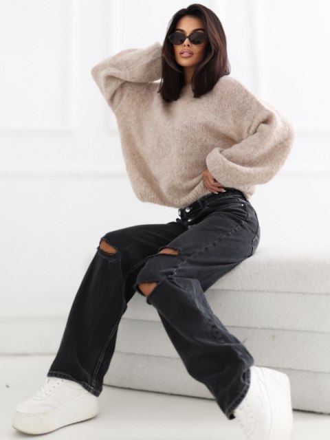 Sweter damski oversize z bufiastymi rękawami