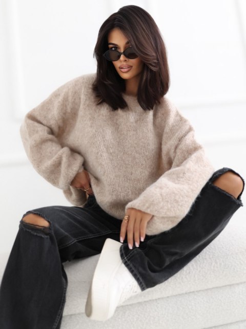 Beżowy sweter z wełną damski one size
