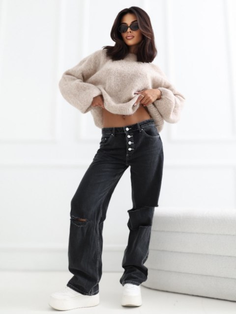Sweter damski oversize z wełną do czarnych jeansów