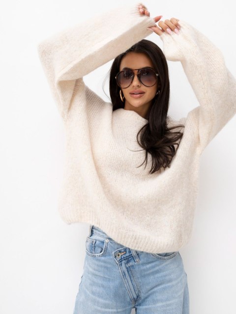 Beżowy sweter damski z dodatkiem wełny SHEEP