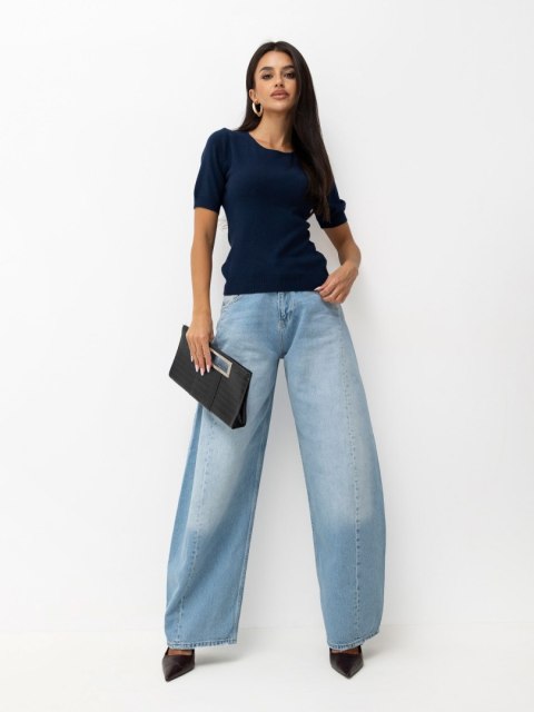 Granatowy sweter damski basic z okrągłym dekoltem