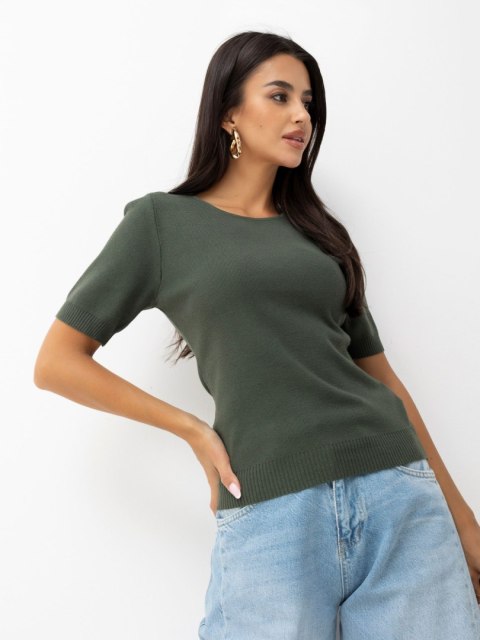Khaki sweter damski z okrągłym dekoltem SHEEP