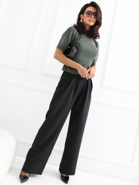 Sweter damski khaki z krótkim rękawem i półgolfem
