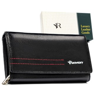 Czarny portfel damski ze skóry naturalnej wyposażony w system RFID - Rovicky