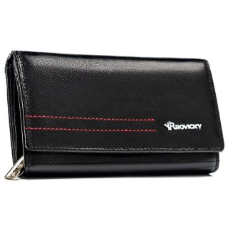 Czarny portfel damski ze skóry naturalnej wyposażony w system RFID - Rovicky
