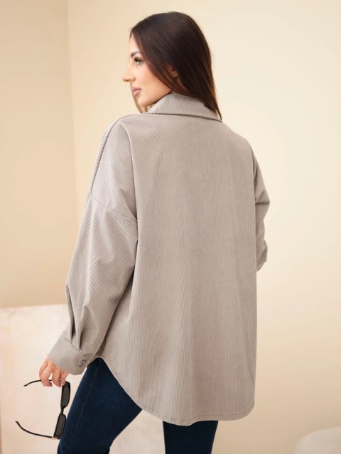 Koszula damska oversize sztruksowa fango z bawełną i kieszeniami – Made in Italy