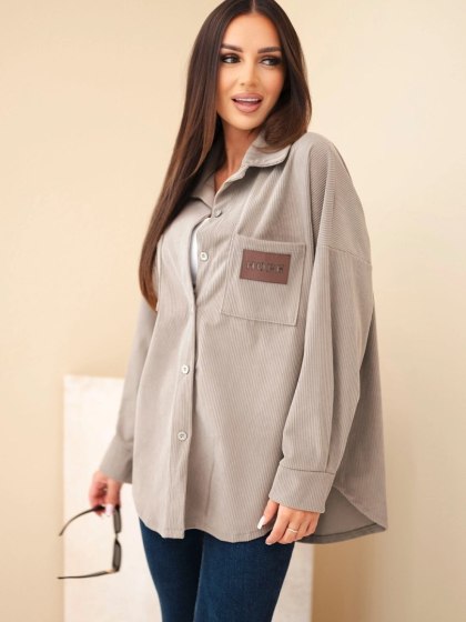 Koszula damska oversize sztruksowa fango z bawełną i kieszeniami – Made in Italy