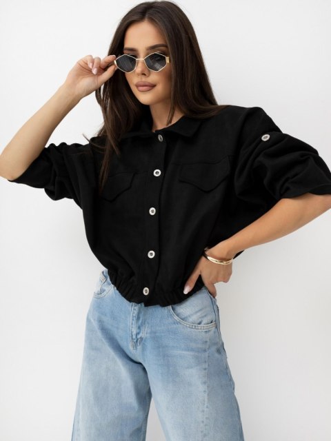 Czarna kurtka damska przejściowa oversize na guziki ITALY MODA