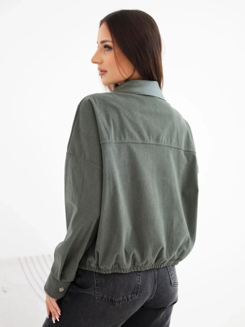 Kurtka damska sztruksowa khaki z kontrastowymi kieszeniami – Made in Italy
