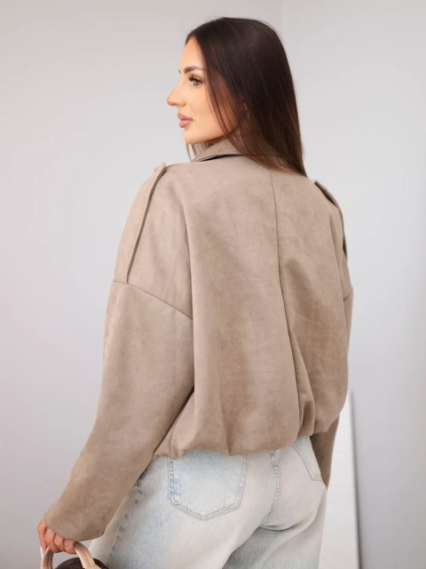Kurtka damska zamszowa fango krótka oversize z kołnierzykiem – Made in Italy