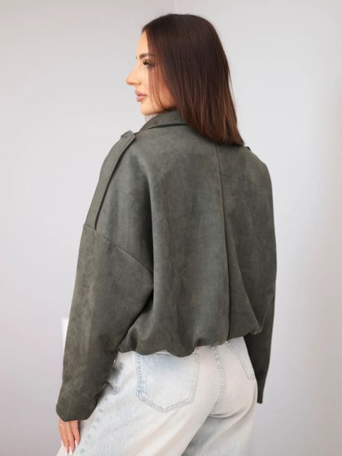 Kurtka damska zamszowa khaki krótka oversize z kołnierzykiem – Made in Italy