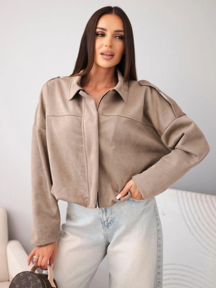 Kurtka damska zamszowa fango krótka oversize z kołnierzykiem – Made in Italy