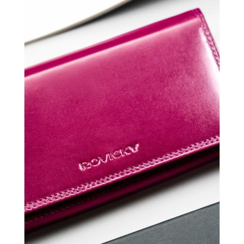 Skórzany portfel damski w fioletowym kolorze wyposażony w system RFID - Rovicky