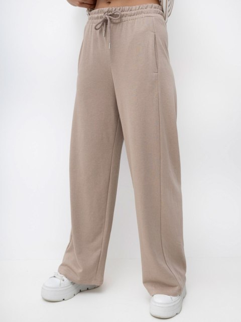 Spodnie dresowe damskie wide leg w kolorze fango
