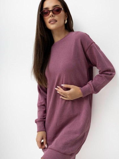 Fioletowa sukienka dresowa oversize z długim rękawem – ROCK ANGEL