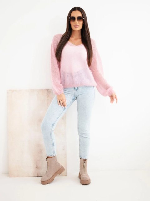 Różowy sweter damski 70% kid moher