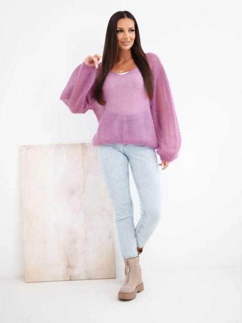 Fioletowy sweter damski 70% kid moher