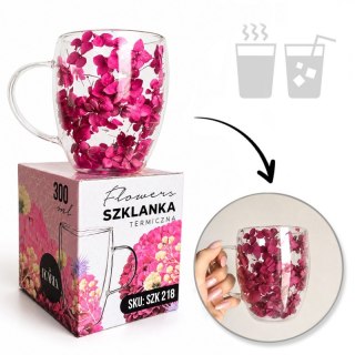 Szklanka termiczna z kwiatami w środku 300ml 1szt, pełna hortensji, burgund bordo SZK218