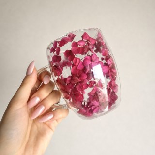Szklanka termiczna z kwiatami w środku 300ml 1szt, pełna hortensji, burgund bordo SZK218