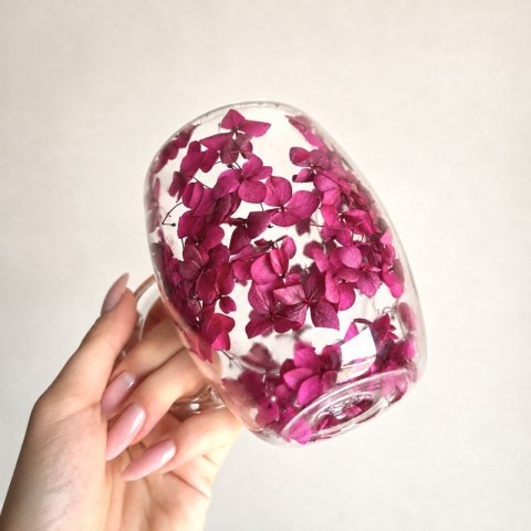 Szklanka termiczna z kwiatami w środku 300ml 1szt, pełna hortensji, burgund bordo SZK218