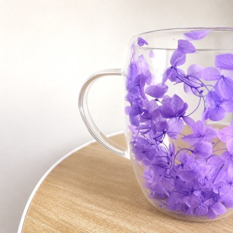 Szklanka termiczna z kwiatami w środku 300ml 1szt, pełna hortensji, niebieska SZK216