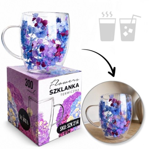 Szklanka termiczna z kwiatami hortensji w środku 300 ml