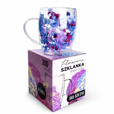 Niebiesko-bordowa szklanka termiczna z hortensjami 300 ml