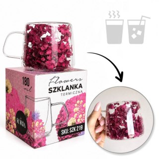 Szklanka termiczna z kwiatami w środku, pełna hortensji, burgund bordo180 ml 1szt SZK219