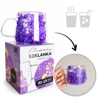 Szklanka termiczna z kwiatami w środku, pełna hortensji, niebieski 180 ml 1szt SZK217