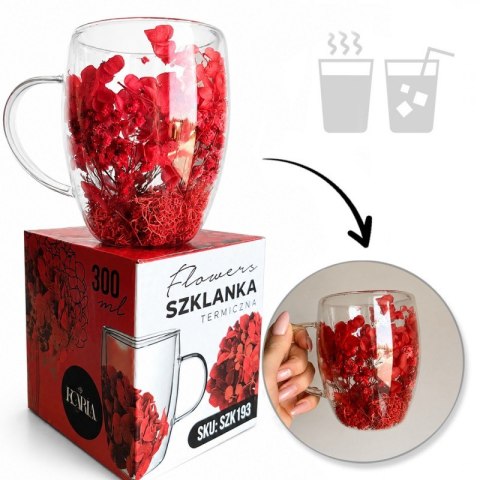 Szklanka z czerwonymi kwiatami wewnątrz 300 ml