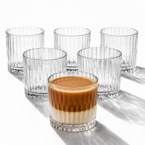 Zestaw 6 szt szklanek ryflowanych do kawy, whisky, grube szkło 300ml SZK225ZESTAW6