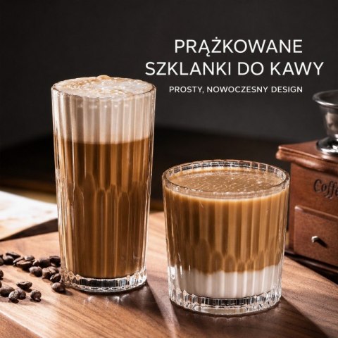 Zestaw 6 szt szklanek ryflowanych do kawy, whisky, grube szkło 300ml SZK225ZESTAW6