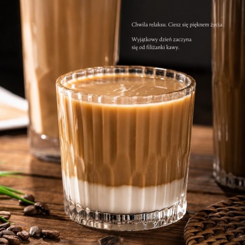 Zestaw 6 szt szklanek ryflowanych do kawy, whisky, grube szkło 300ml SZK225ZESTAW6