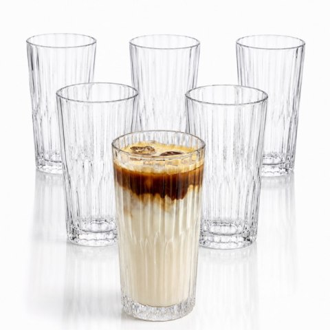 Zestaw 6 szt szklanek ryflowanych do latte, drinków, wysoka, 320ml SZK223ZESTAW6