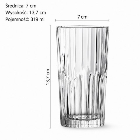 Zestaw 6 szt szklanek ryflowanych do latte, drinków, wysoka, 320ml SZK223ZESTAW6