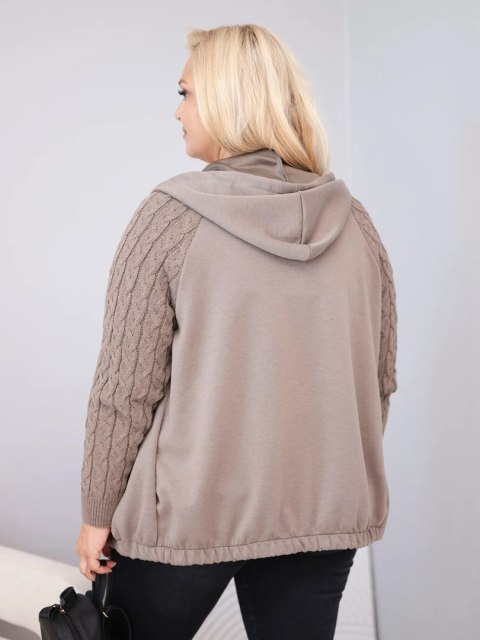 Bluza damska bawełniana Plus Size z dzianinowymi rękawami i kapturem fango