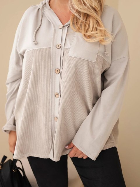 Bluza damska bawełniana Plus Size z kapturem i guzikami beżowa