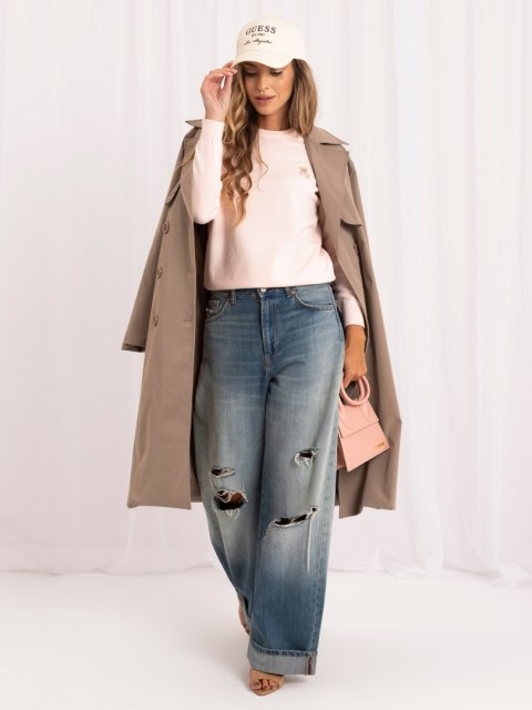 Jasnoróżowy sweter damski casual z okrągłym dekoltem