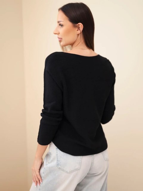 Sweter damski czarny z wiskozą i dekoltem w serek – Stylowy Wieszak