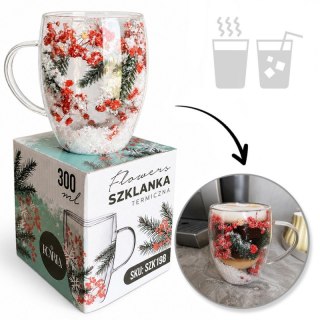 Szklanka termiczna z kwiatami w środku, akcenty świąteczne, śnieg 300 ml 1szt SZK198