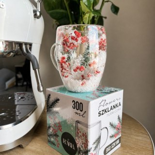 Szklanka termiczna z kwiatami w środku, akcenty świąteczne, śnieg 300 ml 1szt SZK198