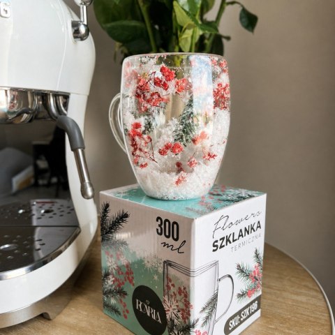 Szklanka termiczna z kwiatami w środku, akcenty świąteczne, śnieg 300 ml 1szt SZK198