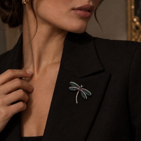 Broszka ozdobna - elegancka ważka z cyrkoniami BZ257