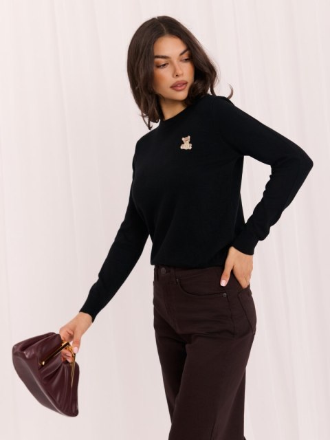 Czarny sweter damski ITALY MODA z haftem