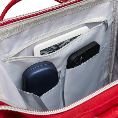 Czerwony plecak damski z poliestru z miejscem na laptopa i portem USB - Peterson
