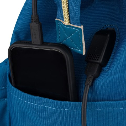 Jednokomorowy, niebieski plecak damski z poliestru wyposażony w port USB - Peterson