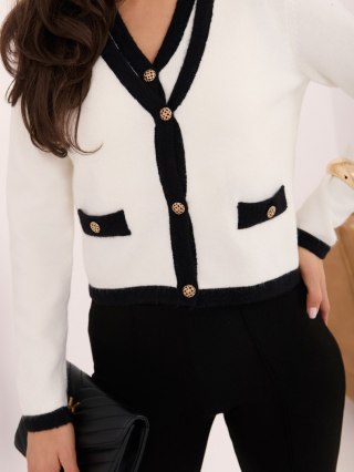 Ecru elegancki sweter damski 2w1 z kontrastowym wykończeniem ITALY MODA