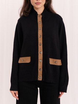 Czarny rozpinany kardigan damski ze stójką i guzikami ITALY MODA