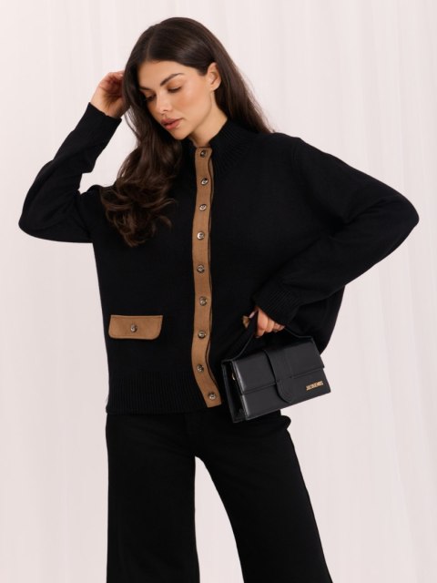 Czarny rozpinany kardigan damski ze stójką i guzikami ITALY MODA