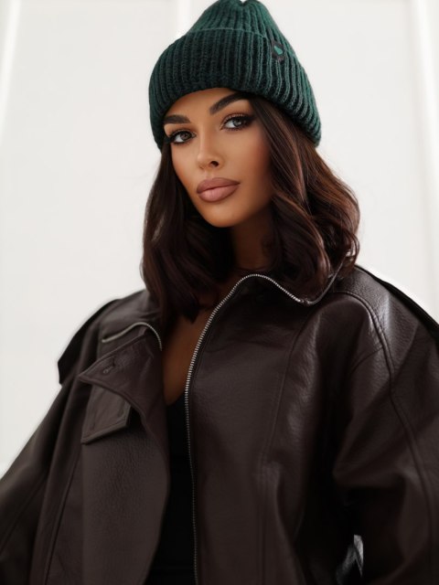 Ciemnozielona czapka damska beanie 100% akryl